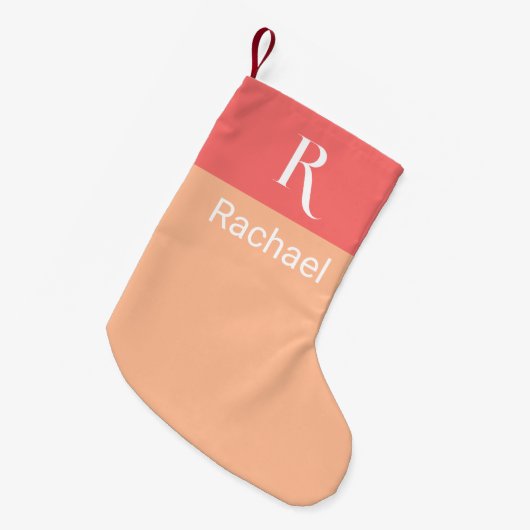 Petite Chaussette De Noël Stylé Nom de monogramme Peach (Devant (Accrochage))
