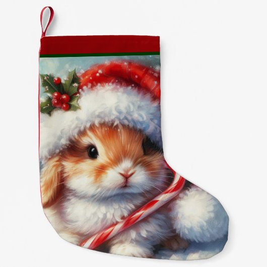 Petite Chaussette De Noël Sucre de canne Lapin Lapin Noël (Devant)