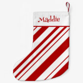 Petite Chaussette De Noël Sucre de canne Stripes Nom personnalisé (Dos)