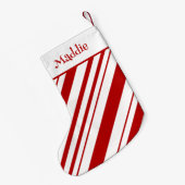 Petite Chaussette De Noël Sucre de canne Stripes Nom personnalisé (Dos (Accrochage))