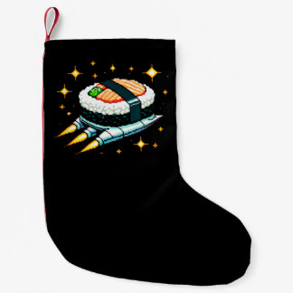 Petite Chaussette De Noël Sushi Spacship Pixel Art Flying Sushi Roll Design