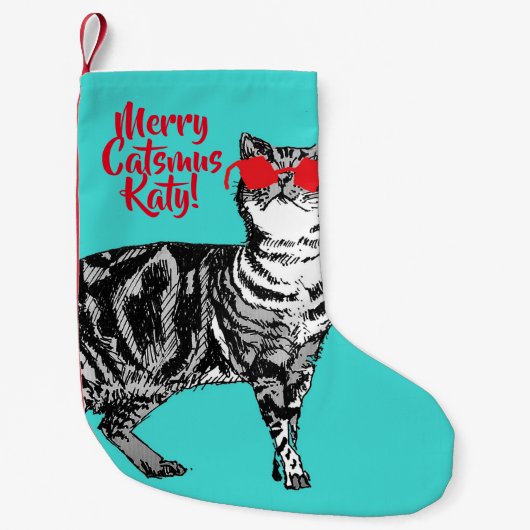 Petite Chaussette De Noël Tabby Chat Merry Catsmus Aqua Noël Stocker (Devant)