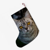 Petite Chaussette De Noël Tabby Gris Chat Métal (Dos (Accrochage))