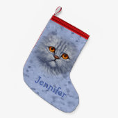Petite Chaussette De Noël Tabby Gris Fluffé Chat Kitten Face (Devant (Accrochage))