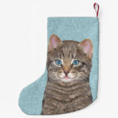 Petite Chaussette De Noël Tabby Gris Peinture Chat - Cute Original Art Chat (Dos)