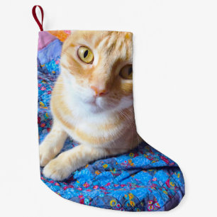 Petite Chaussette De Noël Tabby orange sur courtepointe