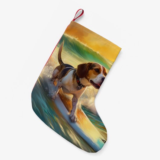 Petite Chaussette De Noël Tableau de surf de plage beagle (Devant (Accrochage))