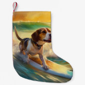 Petite Chaussette De Noël Tableau de surf de plage beagle (Devant)