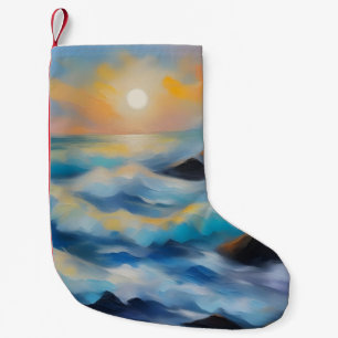 Petite Chaussette De Noël Tableau des vagues bleu clair sous le soleil