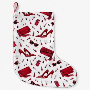 Petite Chaussette De Noël talons rouges, motif d'accessoires de mode.