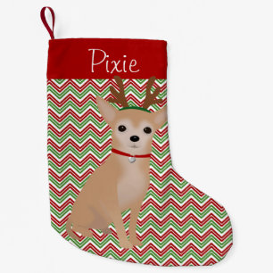 Petite Chaussette De Noël Tan Chihuahua personnalisé, Chevrons rouges et ve