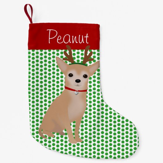 Petite Chaussette De Noël Tan Chihuahua personnalisé et Pois verts (Devant)