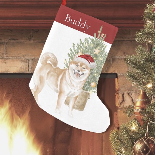 Petite Chaussette De Noël Tan Shiba Inu Chien de Noël Arbre d'Aquarelle Anim