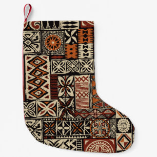 Petite Chaussette De Noël Tapa tissu tribal de style hawaïen abstrait patchw
