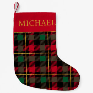 Petite Chaussette De Noël Tartan à carreaux rouge et vert personnalisé
