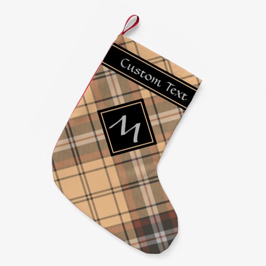 Petite Chaussette De Noël Tartan beige et Brown (Devant (Accrochage))