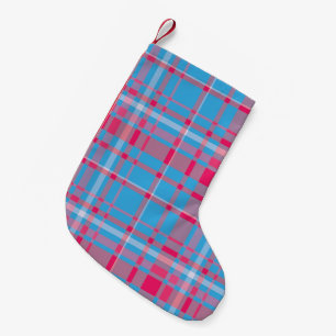Petite Chaussette De Noël Tartan bleu et rouge