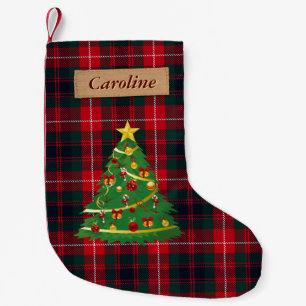 Petite Chaussette De Noël Tartan écossais de plaid de tissu d'arbre de