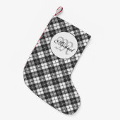 Petite Chaussette De Noël Tartan motif Noël noir blanc Monogramme (Devant (Accrochage))