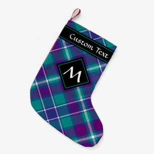 Petite Chaussette De Noël Tartan vert de mer, violet et bleu