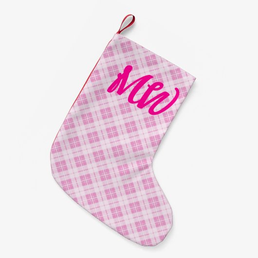 Petite Chaussette De Noël Tartane rose pâle vacances de Noël Monogram (Devant (Accrochage))