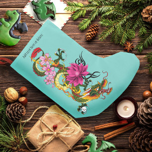 Petite Chaussette De Noël Tatouage de dragon chinois vert gras sur lotus sar