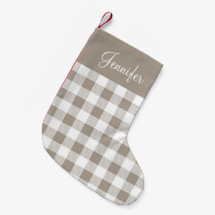 Petite Chaussette De Noël Taupe Buffle beige Plaid Nom du Motif Ferme