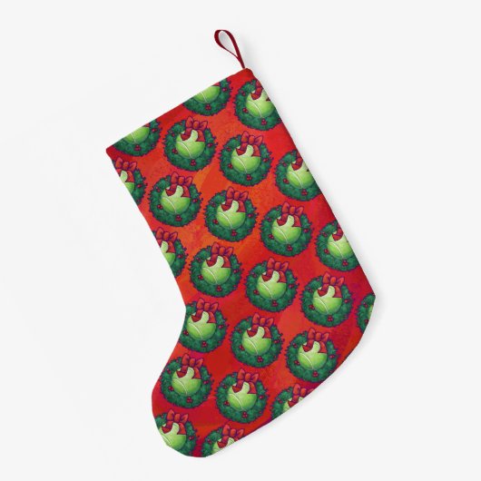 Petite Chaussette De Noël Tennis Ball Feu de Noël Motif sur Vert (Dos (Accrochage))