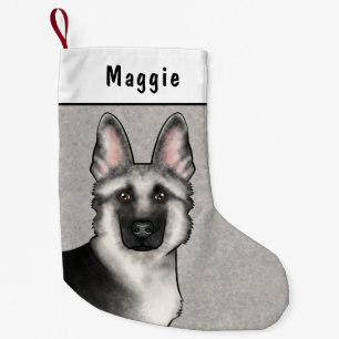 Petite Chaussette De Noël Tête de Berger Allemand Silver Sable et nom person