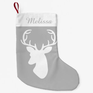 Petite Chaussette De Noël Tête de cerf grise et blanche avec nom personnalis