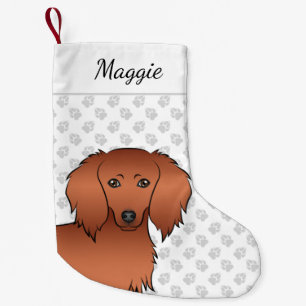 Petite Chaussette De Noël Tête de chien caricaturale rouge long cheveux Dach