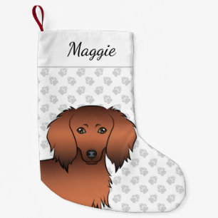 Petite Chaussette De Noël Tête de chien cartoon Dachshund poil long rouge sa