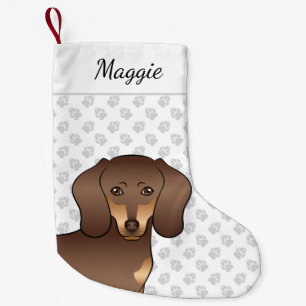 Petite Chaussette De Noël Tête de chien Dachshund marron et fauve à poil cou