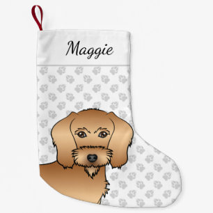 Petite Chaussette De Noël Tête de Dachshund à poil dur blé avec nom