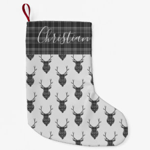 Petite Chaussette De Noël Tête de Noël Tartan gris Tartan Personnalisé