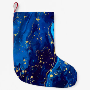 Petite Chaussette De Noël Texture de marbre bleu or luxueux