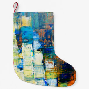 Petite Chaussette De Noël Texture de toile peinte. Ombrage rouge et bleu sur