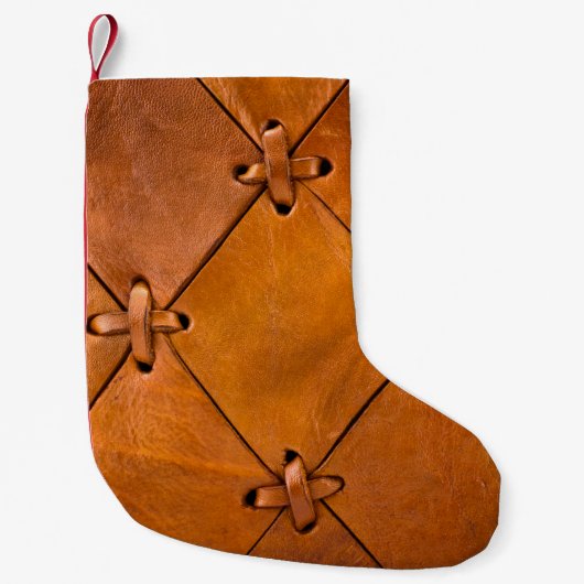 Petite Chaussette De Noël Texture en cuir, détails de selvage naturel. (Devant)