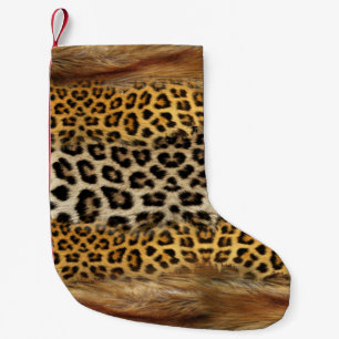 Petite Chaussette De Noël Texture fourrure : renard et léopard.