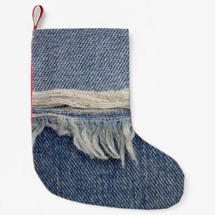 Petite Chaussette De Noël Texture jean déchiré, arrière - plan élégant.