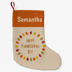 Petite Chaussette De Noël Thanksgiving Chêne Feuilles Personnalisé Nom Stock