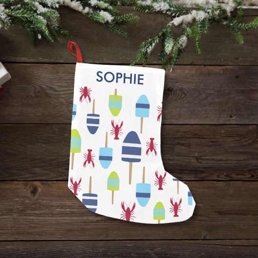 Petite Chaussette De Noël Thème nautique Bouée et homard monogrammée