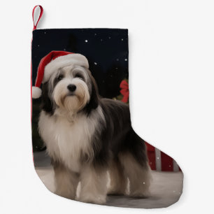Petite Chaussette De Noël Tibetan Terrier dans la neige de Noël 