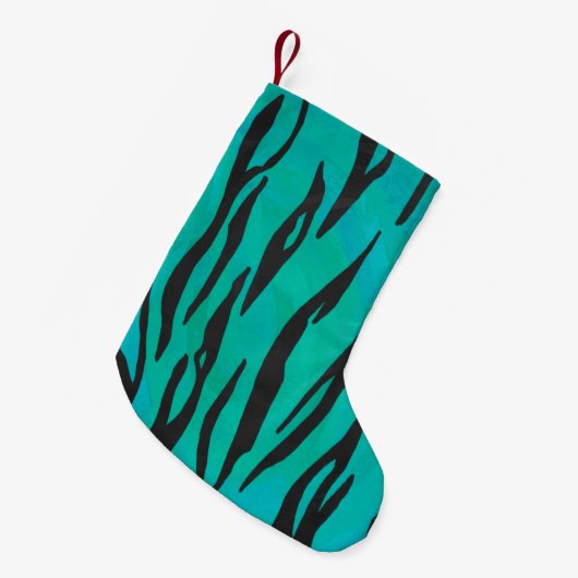 Petite Chaussette De Noël Tiger noir et Turquoise (Devant (Accrochage))