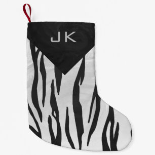 Petite Chaussette De Noël Tigre Monogramme noir et blanc