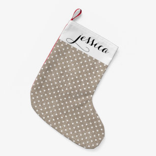 Petite Chaussette De Noël Toile de jute de Faux et stockage blanc de points