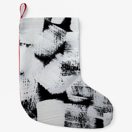 Petite Chaussette De Noël Toile peinte abstraite noir blanc. (Devant)