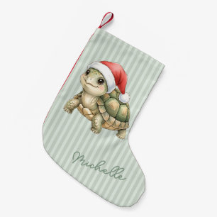 Petite Chaussette De Noël Tortue de Noël à chapeau de Père Noël aquarelle pe
