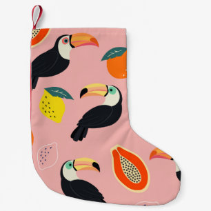 Petite Chaussette De Noël Toucan aux fruits tropicaux Abstraits