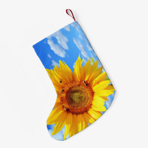 Petite Chaussette De Noël Tournesol jaune et abeilles sur le ciel bleu - été